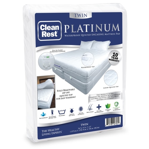 CleanRest Platinum Encasing Mattress Pad, 100% Polyester, Twin, 39x75, Depth up to 15", White